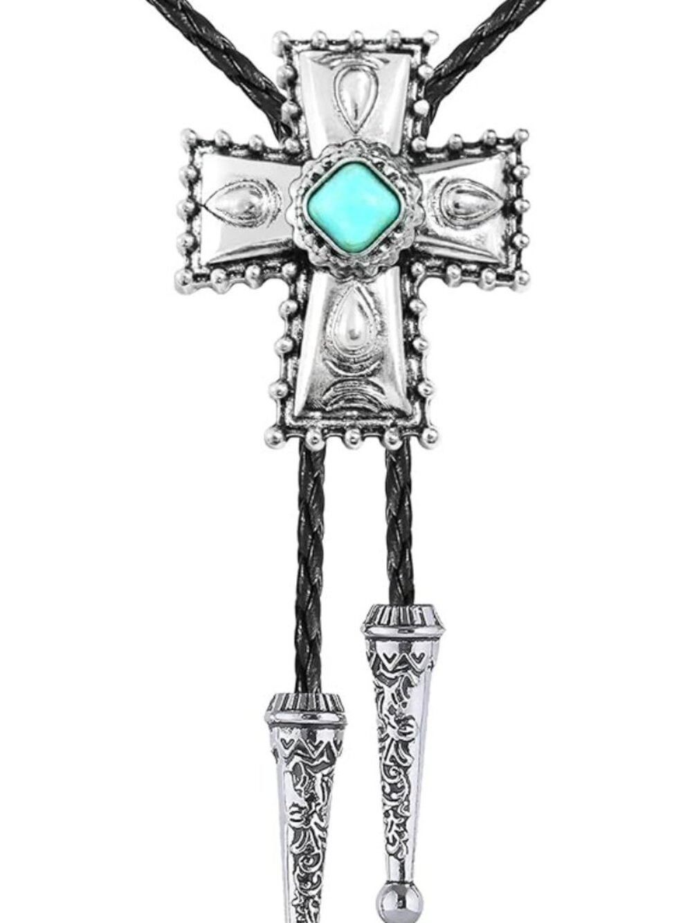 Cross Bolo Tie for Men Western Cowboy Necktie Texas Turquoise